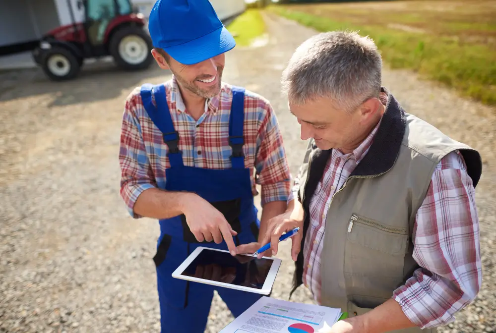 field technician showing the data to the customer